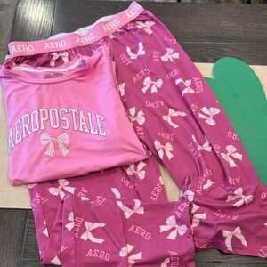 Aeropostale Pink & Fuchsia Bow Print womens Pajama Set size large
